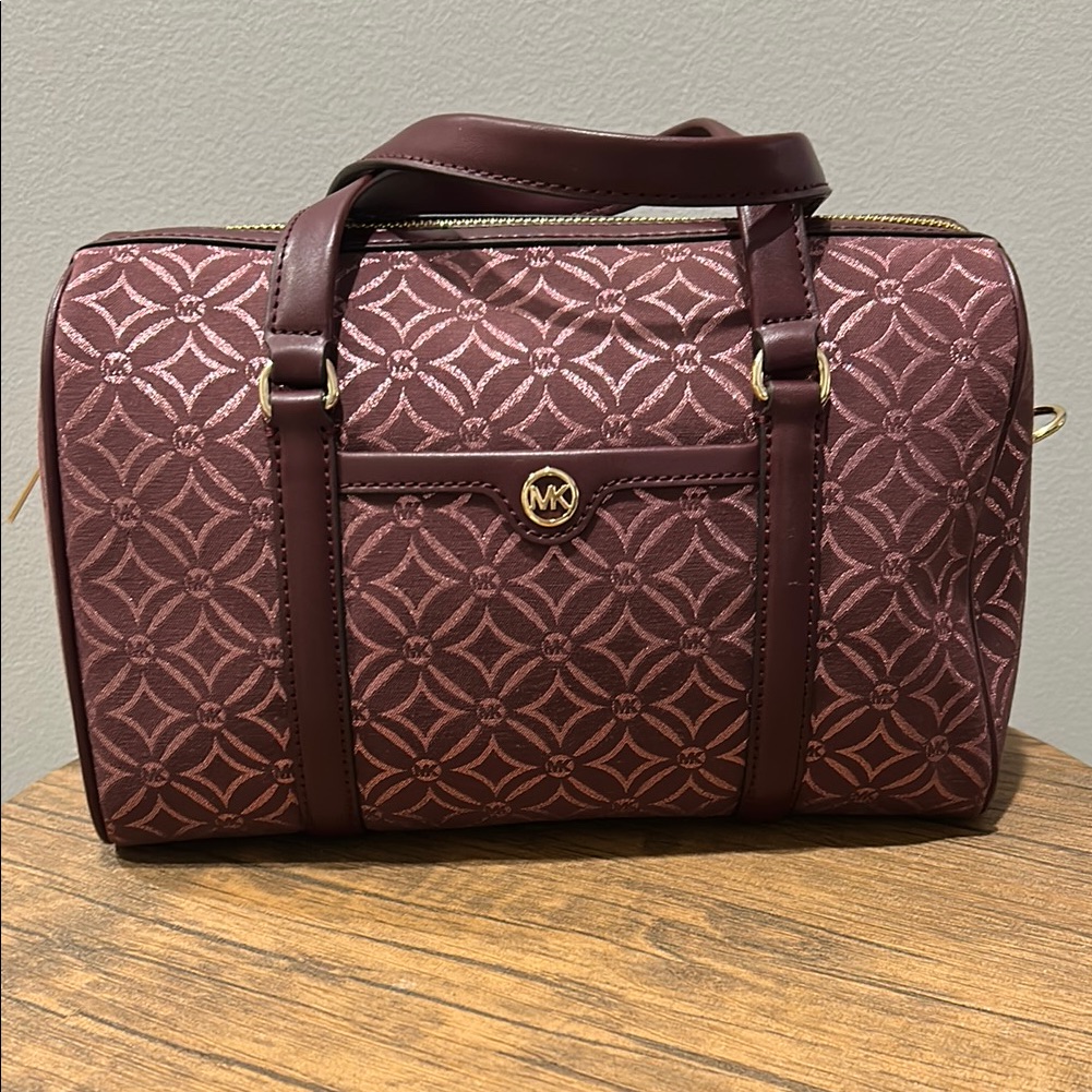 Michael Kors Burgundy Patterned Duffle Purse Crossbody